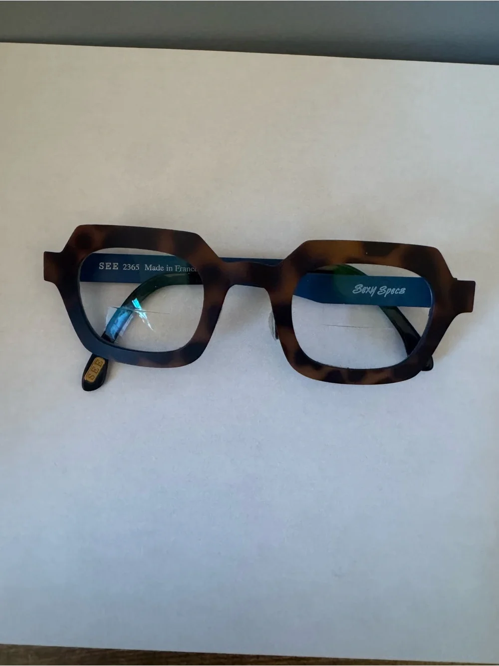 SEE Eyewear 2365 Tortoise Blue Geometric Statement Frames France Case‎ Cloth